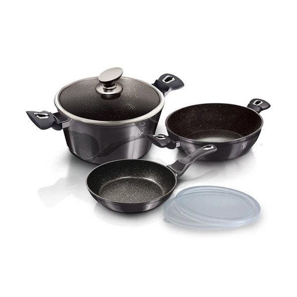 סט בישול נערם עם מחבת, סיר וסוטאז' בציפוי שיש Non-Stick